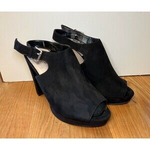 Torrid Shoes Womens Size 9W Black Peep Toe Block Heel Suede Platform Slingback